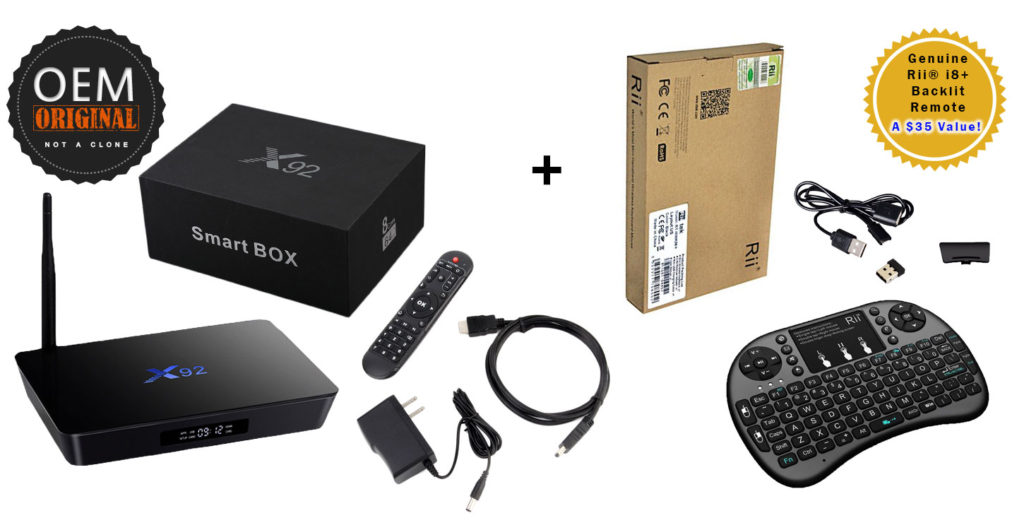 X92 Android TV Box Bundle with Rii i8+ Backlit Keyboard Remote | Box Media Streamer